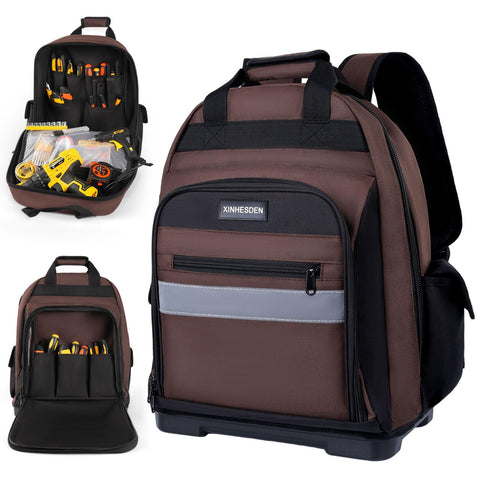 XINHESDEN tool backpack with heavy-duty base provides stable standing on uneven surfaces.
