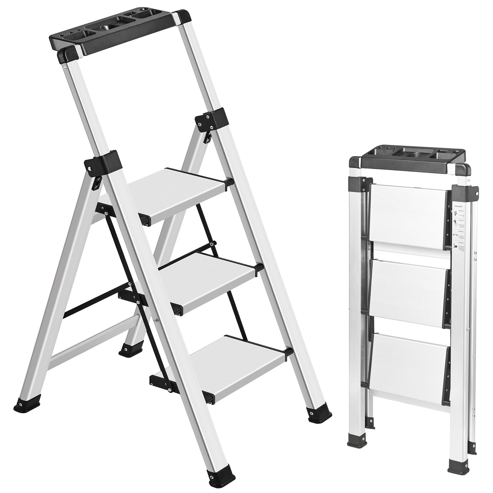 XinSunho 3 Step Ladder front view extended for high reach tasks