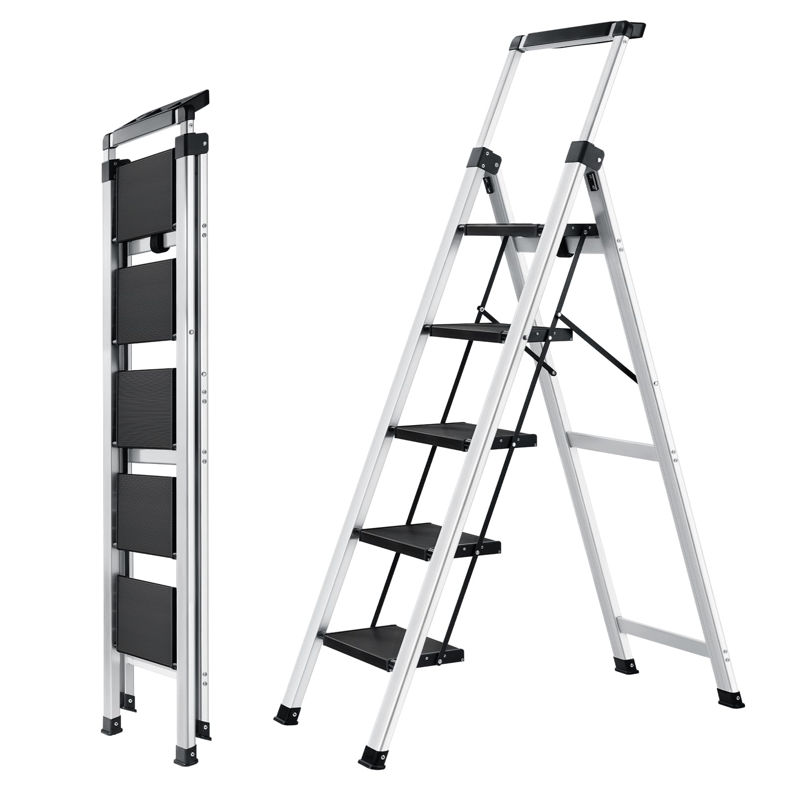 XinSunho 5-step ladder folded for compact storage.