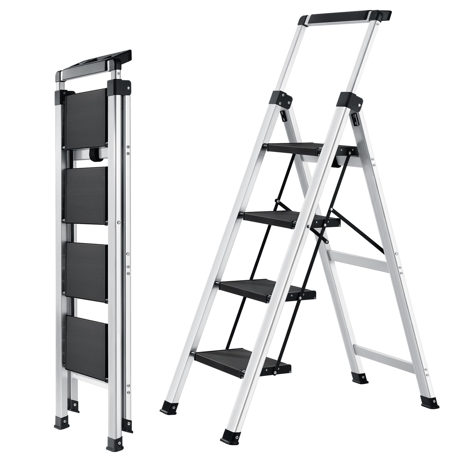 XinSunho four-step ladder with extended handrail for taller reach indoors