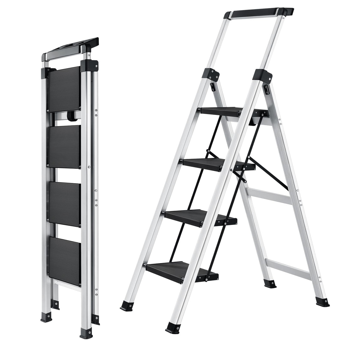 XinSunho four-step ladder with extended handrail for taller reach indoors