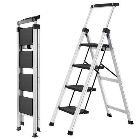 XinSunho four-step ladder with extended handrail for taller reach indoors