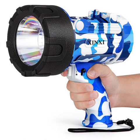 XINXI Rechargeable Spotlight with 1,000,000-lumen beam for long-range outdoor visibility.