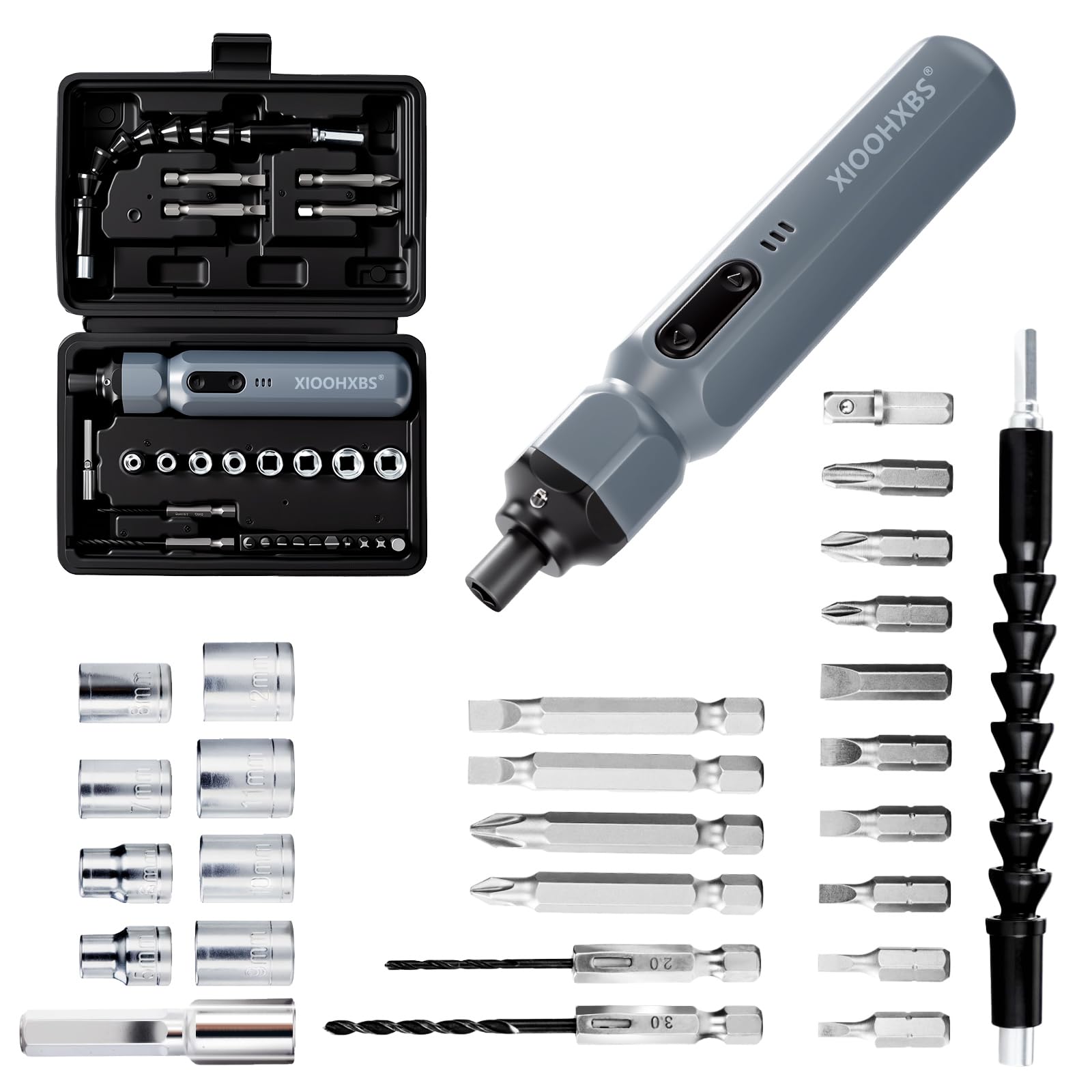 XIOOHXBS electric screwdriver with LED light illuminating the workspace for precise repairs