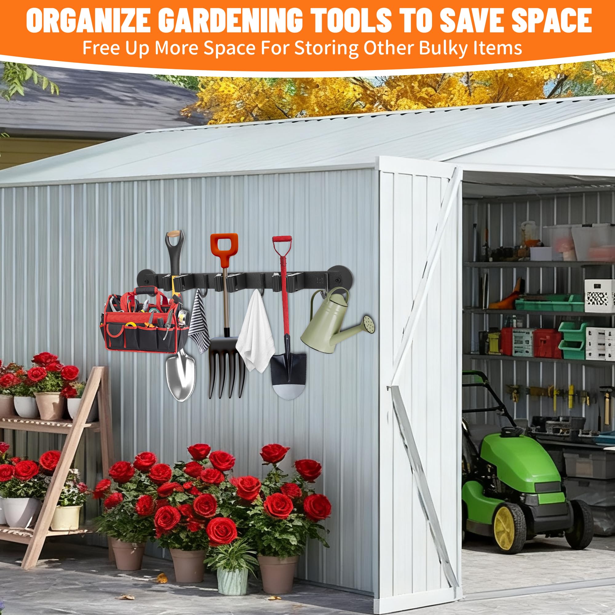 Xiuouix heavy-duty steel rack stores shovels and rakes outdoors