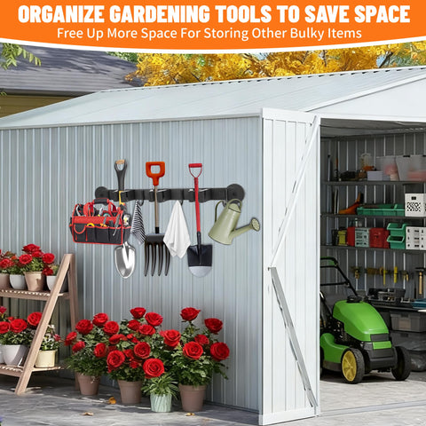 Xiuouix heavy-duty steel rack stores shovels and rakes outdoors