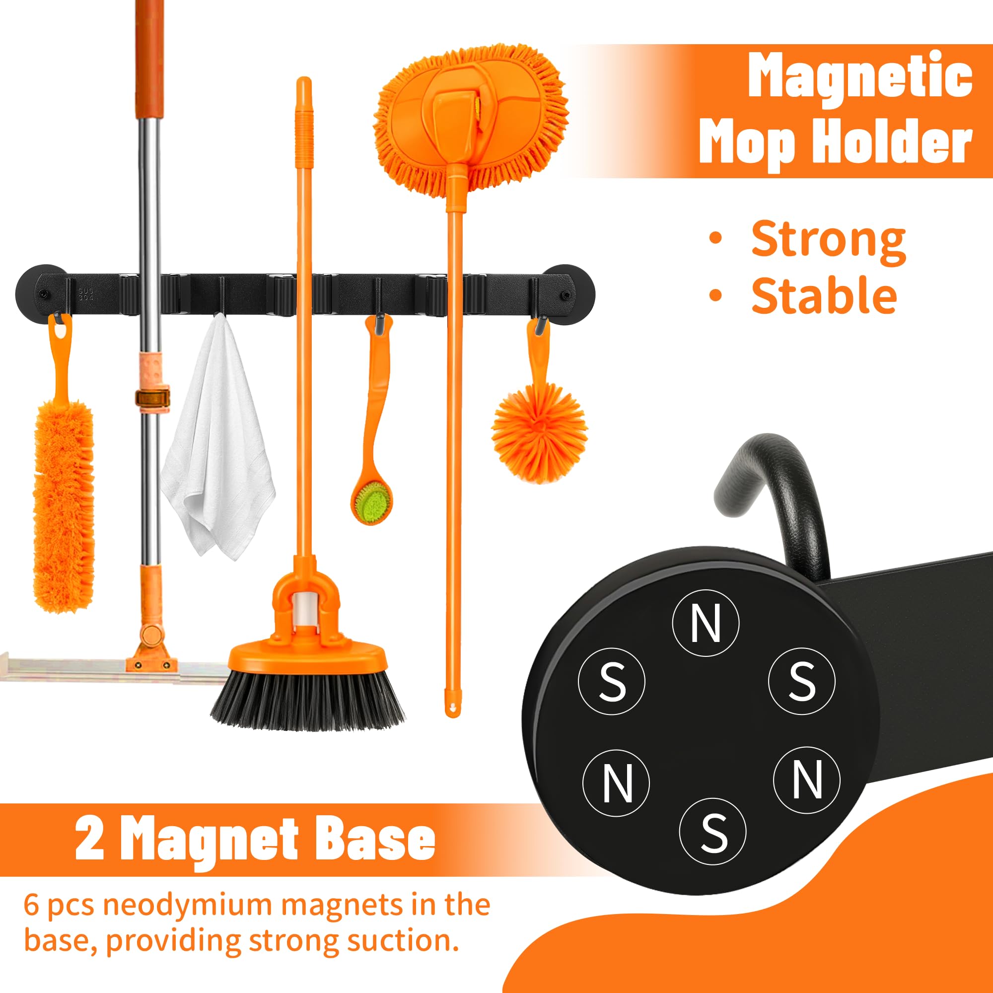 Xiuouix no-drill mop holder secures steel surfaces without screws
