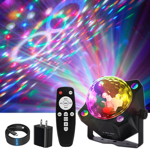XJXTC disco ball beams and strobe effects create dynamic room illumination.