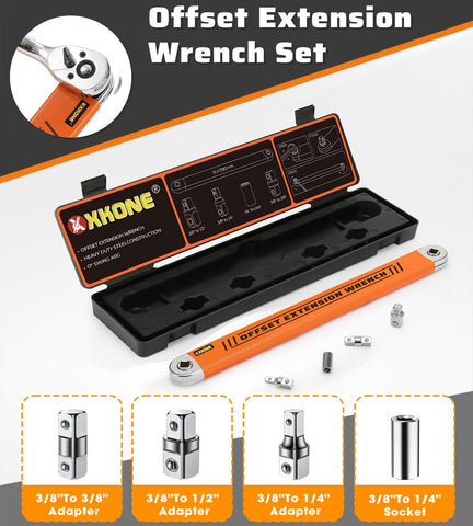 XKONE offset extension wrench showing 1/4 inch drive adapter for versatile repairs