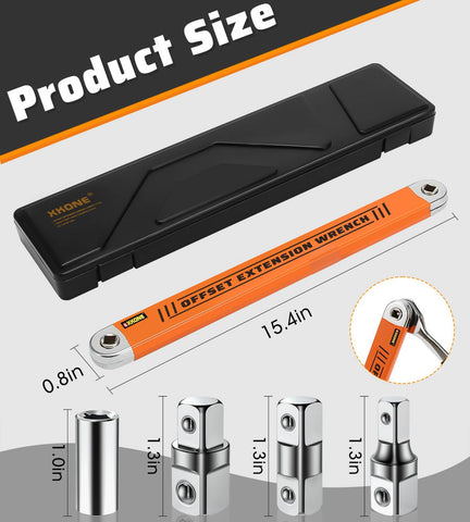 XKONE offset extension wrench kit demonstrates adapters and socket compatibility