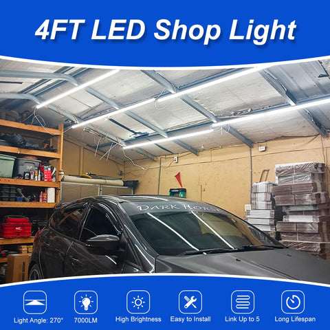 XLNYUUI 4ft shop light with plug-and-play cords for easy installation.
