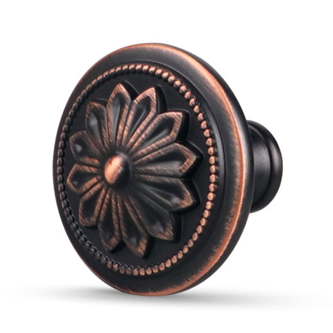 Xlroaafs oil rubbed bronze kitchen knob with floral design enhances cabinet elegance.