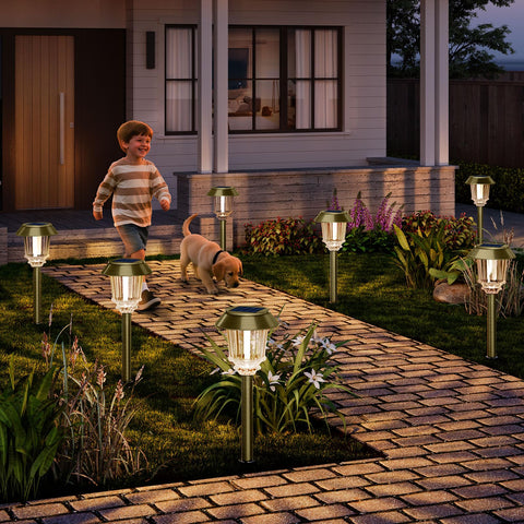 XMCOSY+ 360-degree illumination around a garden path