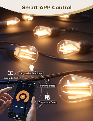 XMCOSY+ Edison bulbs emit a warm 2700K glow and are dimmable.