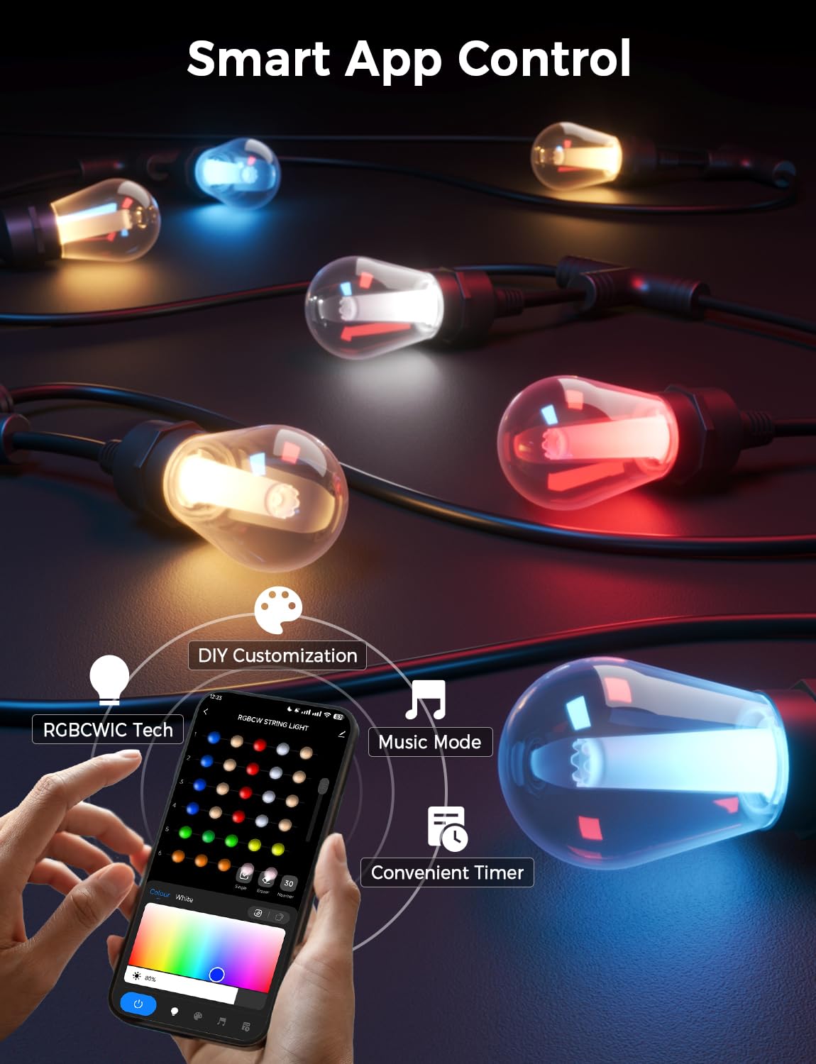 XMCOSY+ IP65 waterproof bulbs withstand rain for year-round outdoor use.