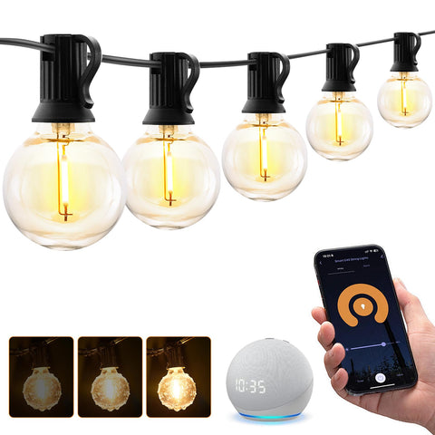 XMCOSY+ 75ft outdoor string lights over a patio for versatile ambience
