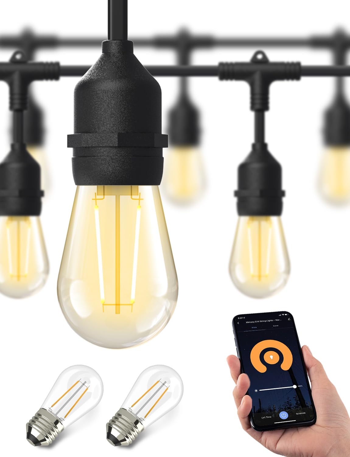 XMCOSY+ smart outdoor string lights with app control for easy scene setup.