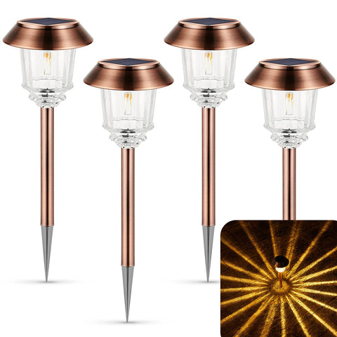XMCOSY+ solar light with diamond glass lighting a garden path at dusk