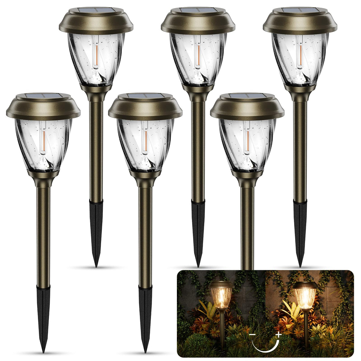 XMCOSY+ solar pathway light with glass lampshade for durable garden illumination.