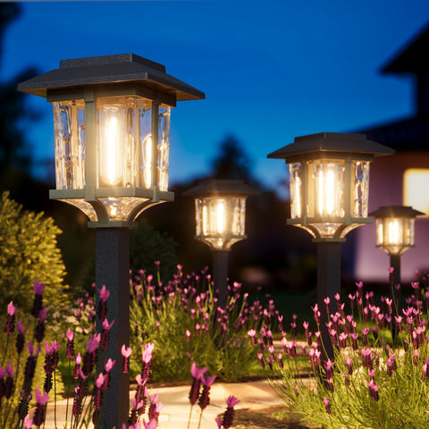 XMCOSY solar outdoor light with bronze-wood-stainless finish for stylish landscape accents.