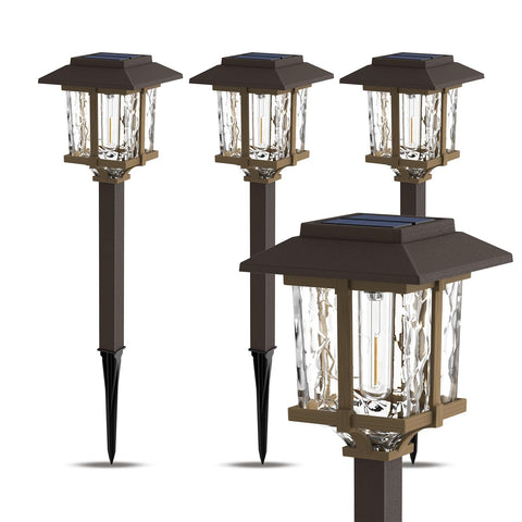 XMCOSY+ bronze-wood glass pathway light along the border provides gentle ambience.