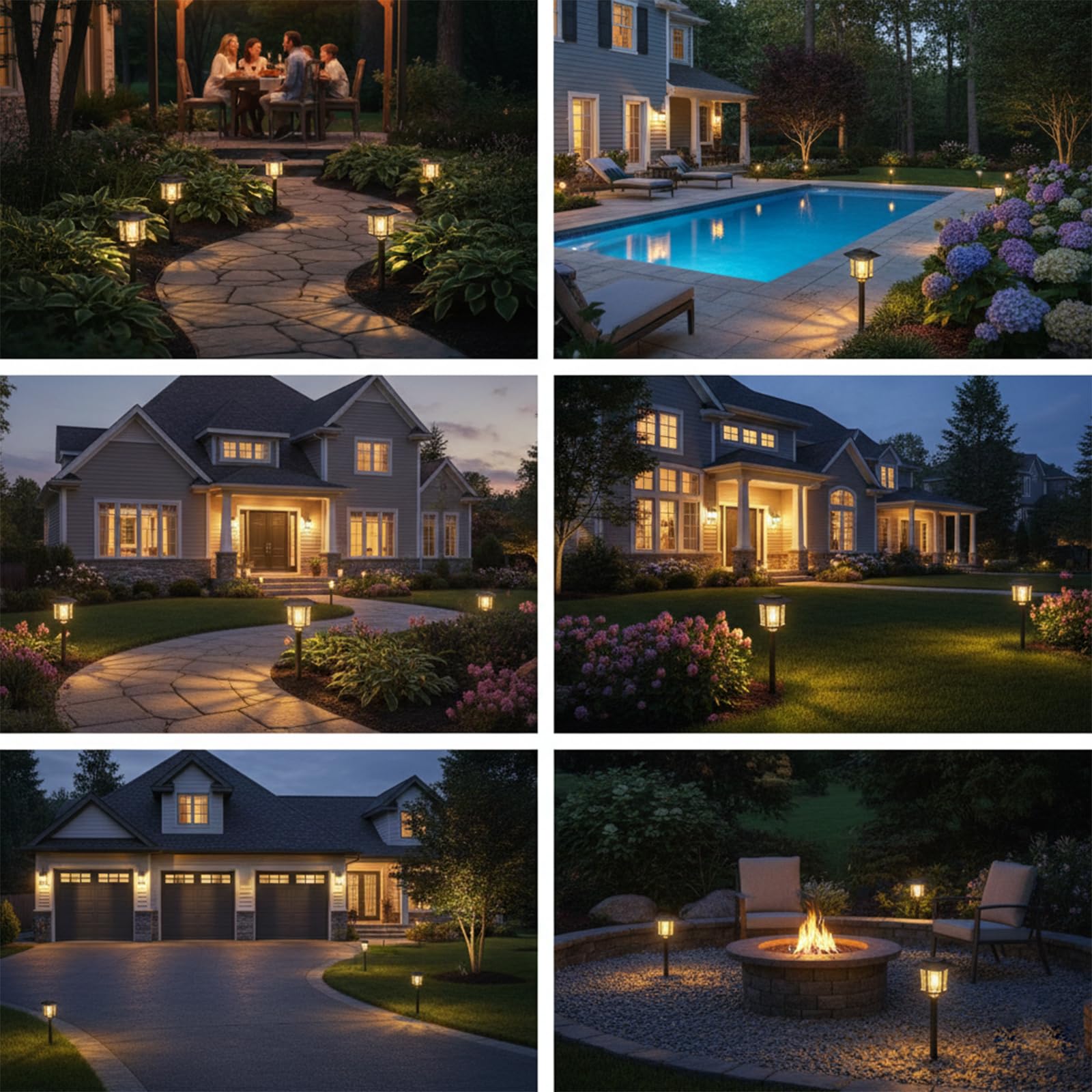 XMCOSY warm-white landscape light adds ambient glow to garden beds.
