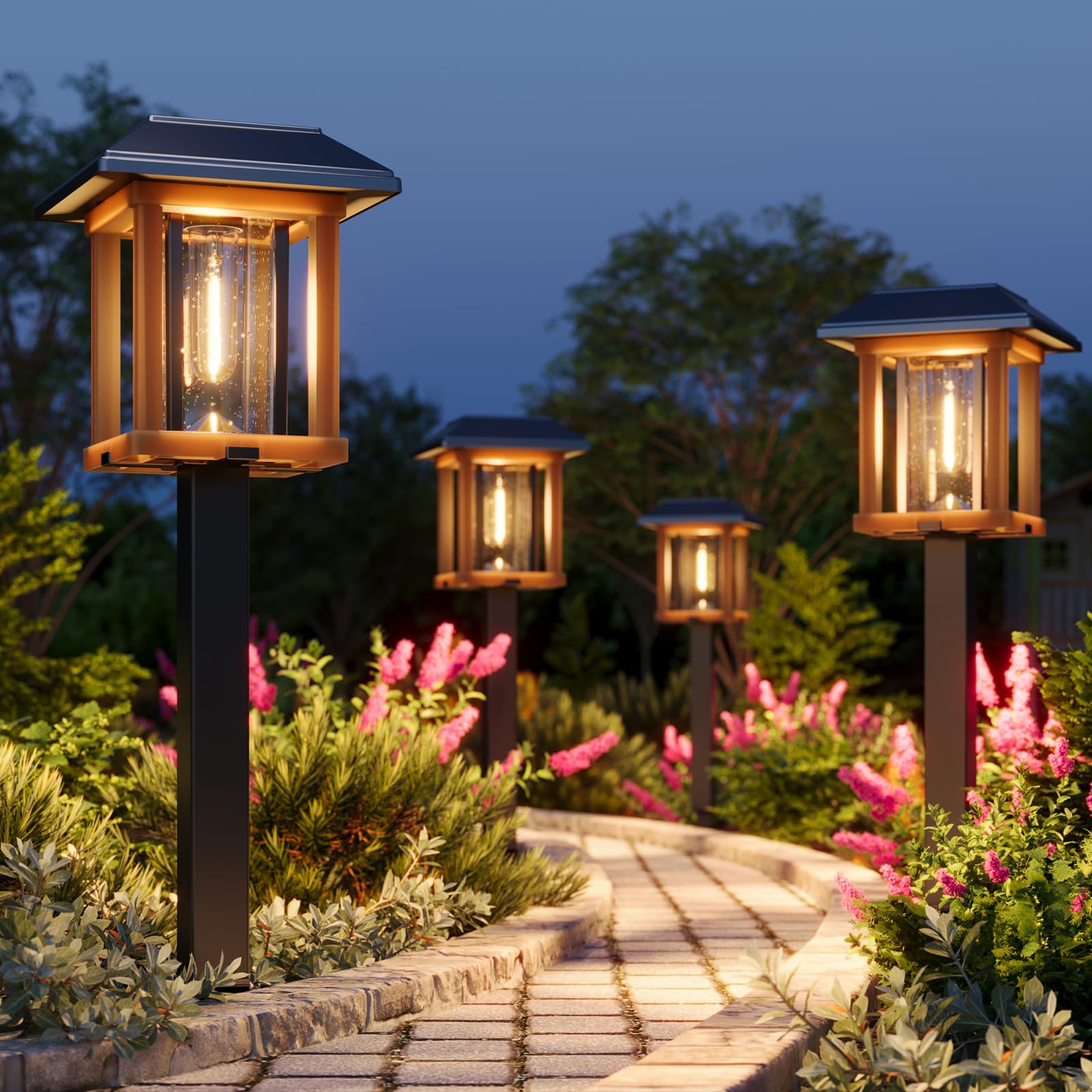 XMCOSY+ solar pathway light with warm glow illuminates garden paths