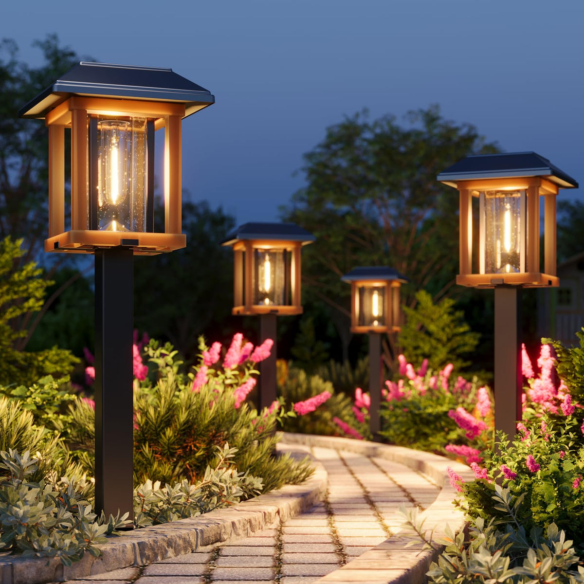 XMCOSY+ solar pathway light with warm glow illuminates garden paths