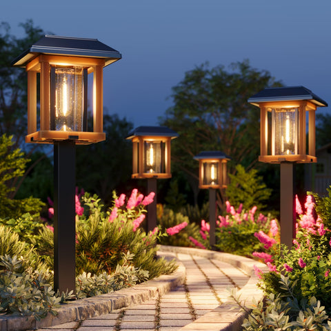 XMCOSY+ solar pathway light with warm glow illuminates garden paths