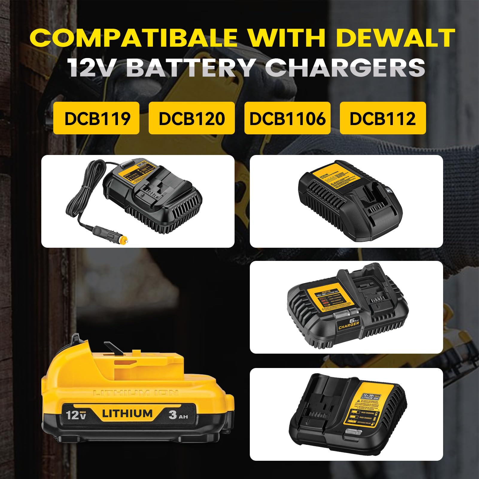 Xmenany DCB120 battery in use on a drill demonstrates quick swap power