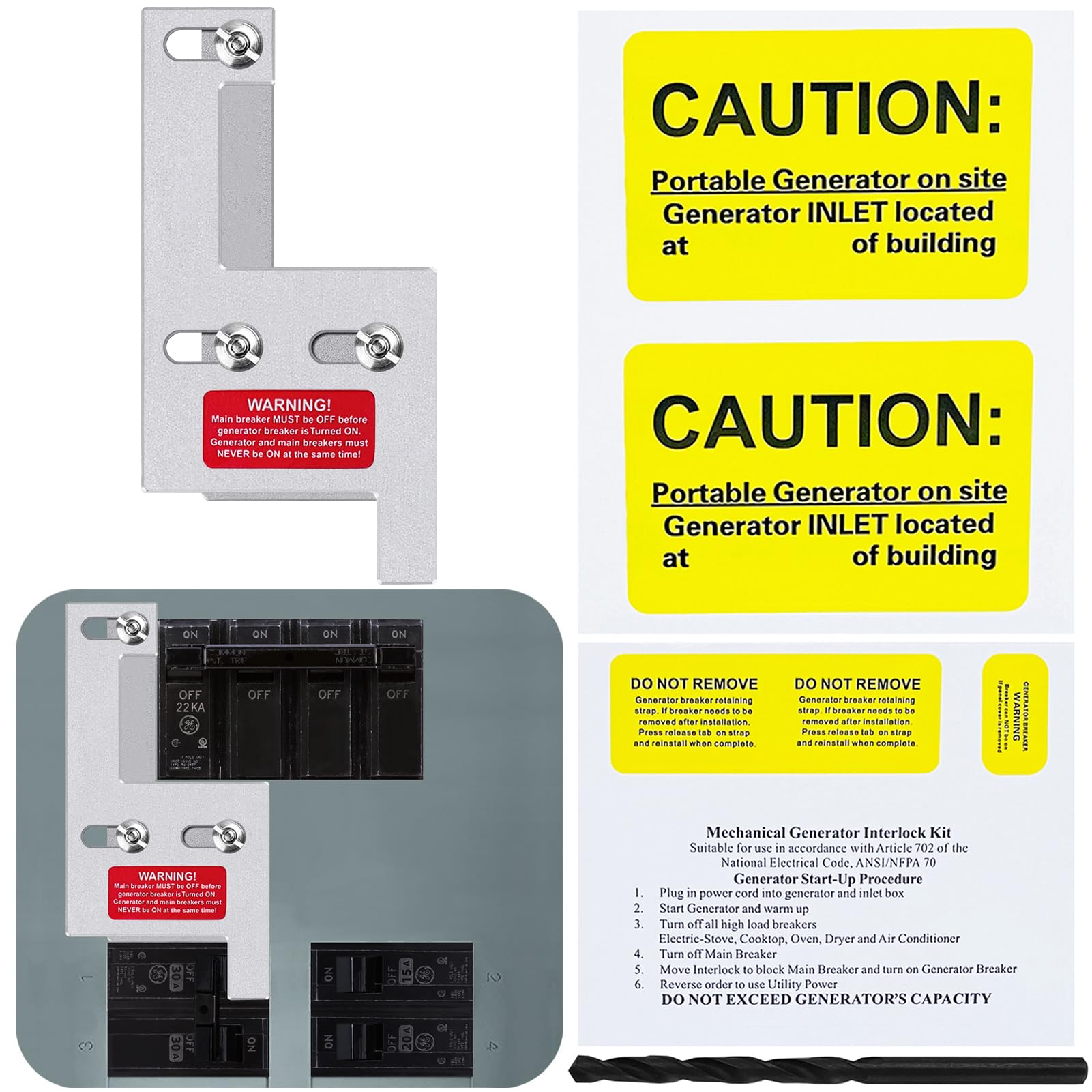 XMK Generator Interlock Kit for GE vertical main plate ensures safe isolation during generator use.