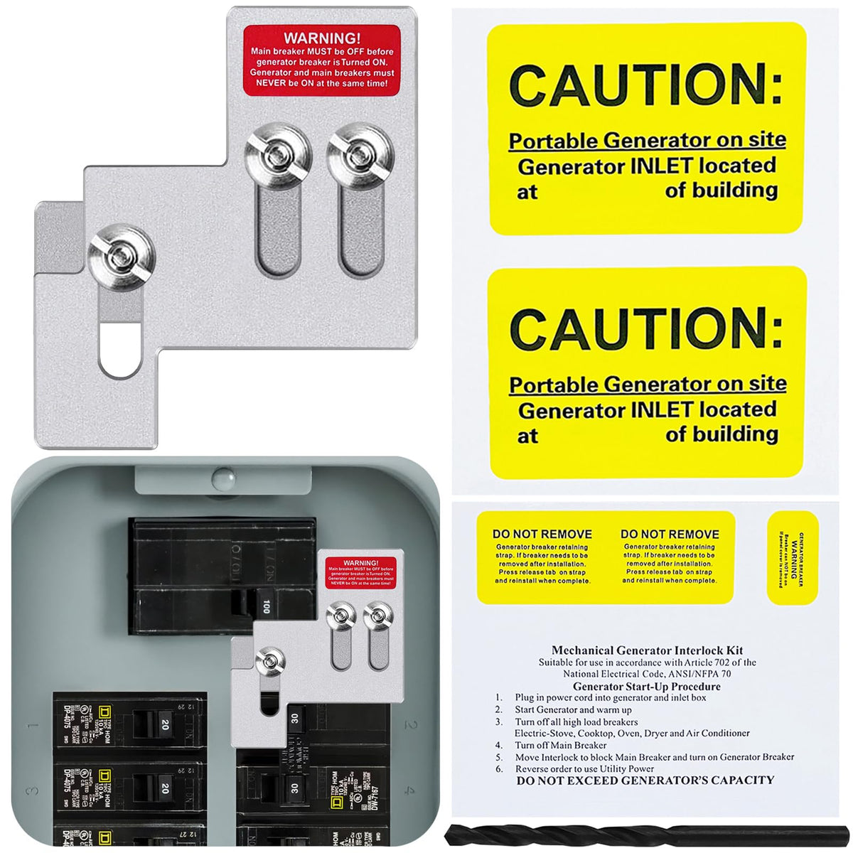 XMK generator interlock plate for safe main-to-generator operation.