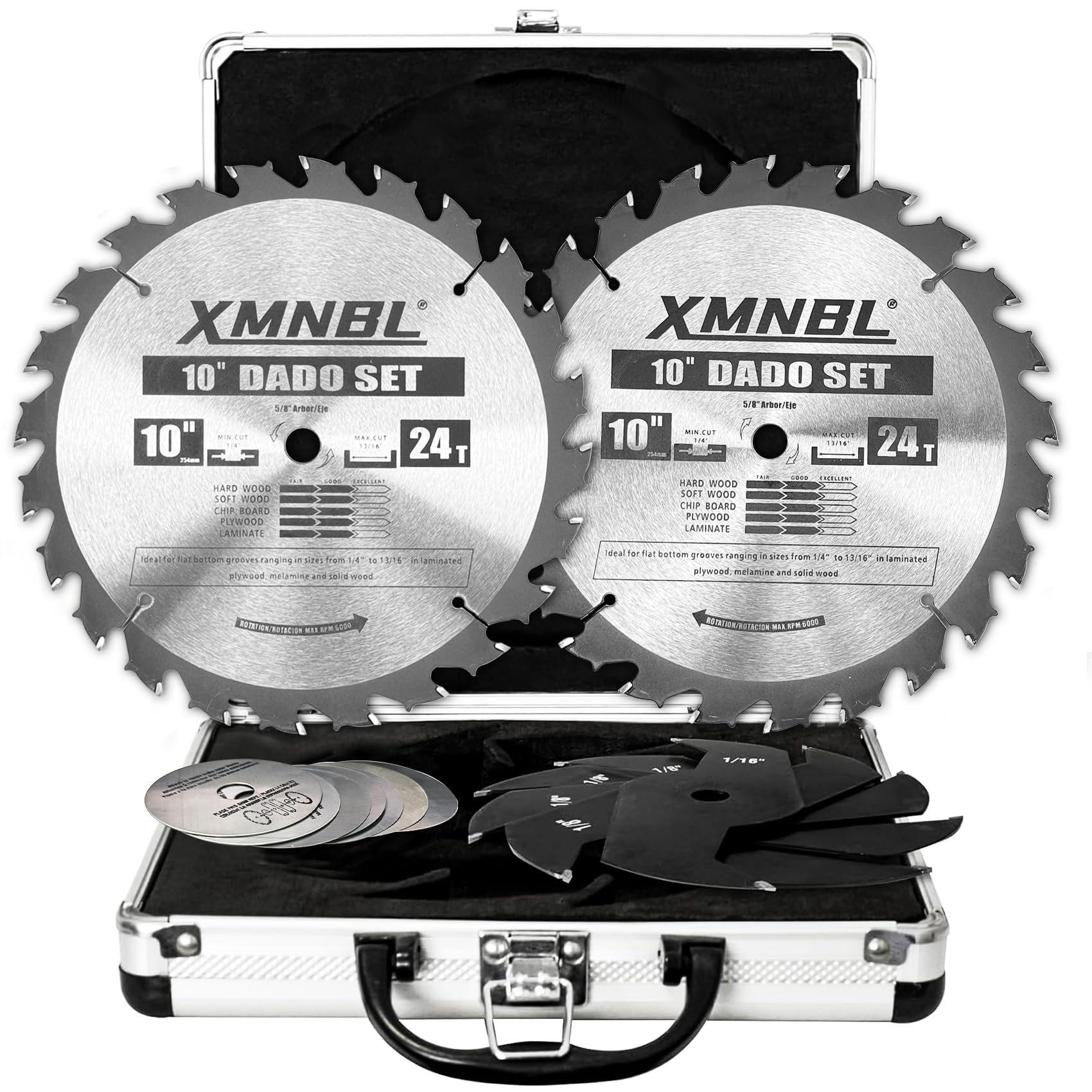 Xmnbl 10-inch dado outer blades delivering clean, precise grooves for flawless joinery