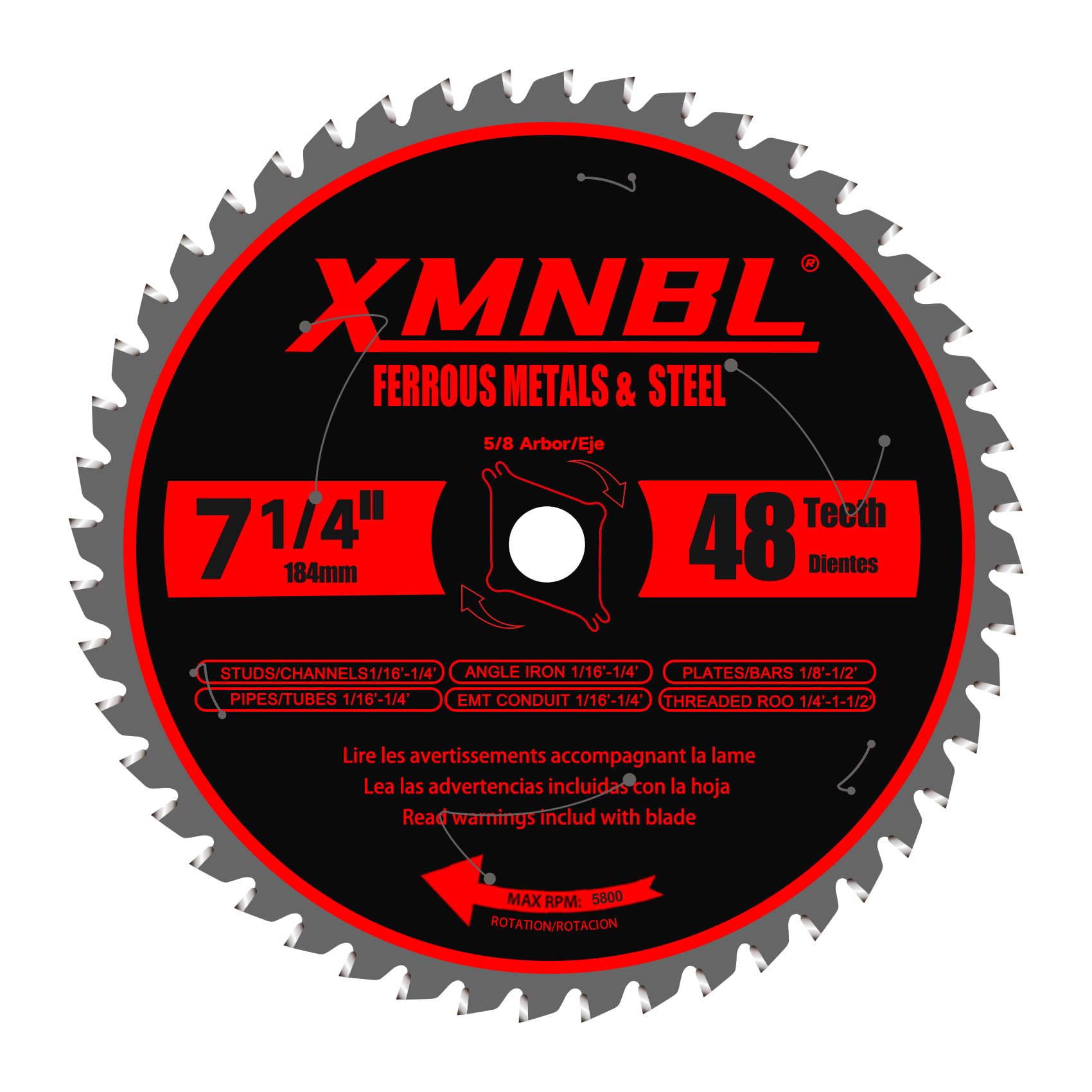 Xmnbl 7-1/4 inch blade teeth close-up for precision metal cutting.