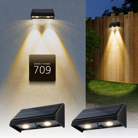 XmnSoly solar downlight on fence and wall delivers warm 3000K illumination.