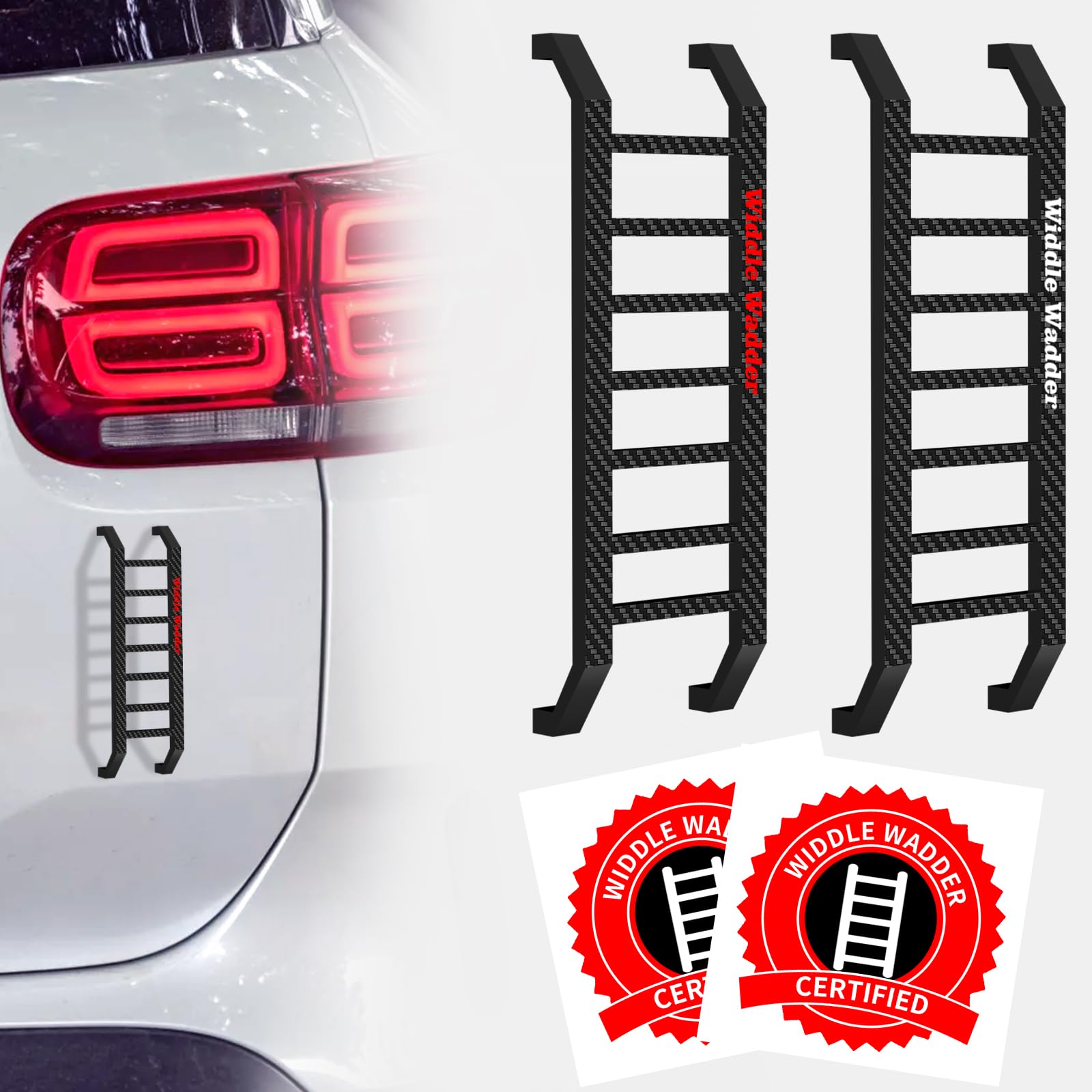 XNBXYS Widdle Wadder ladders attached to car with magnetic hold, no paint marks.