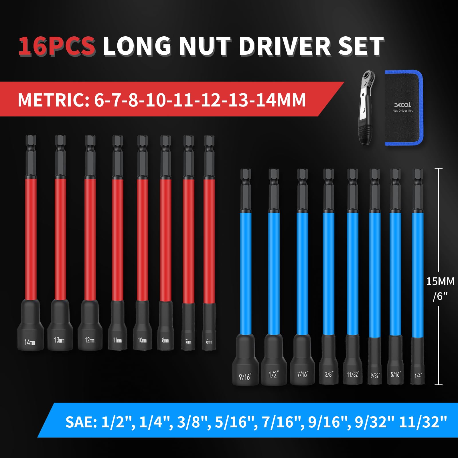 XOOL magnetic nut drivers securely hold nuts for precise insertion.