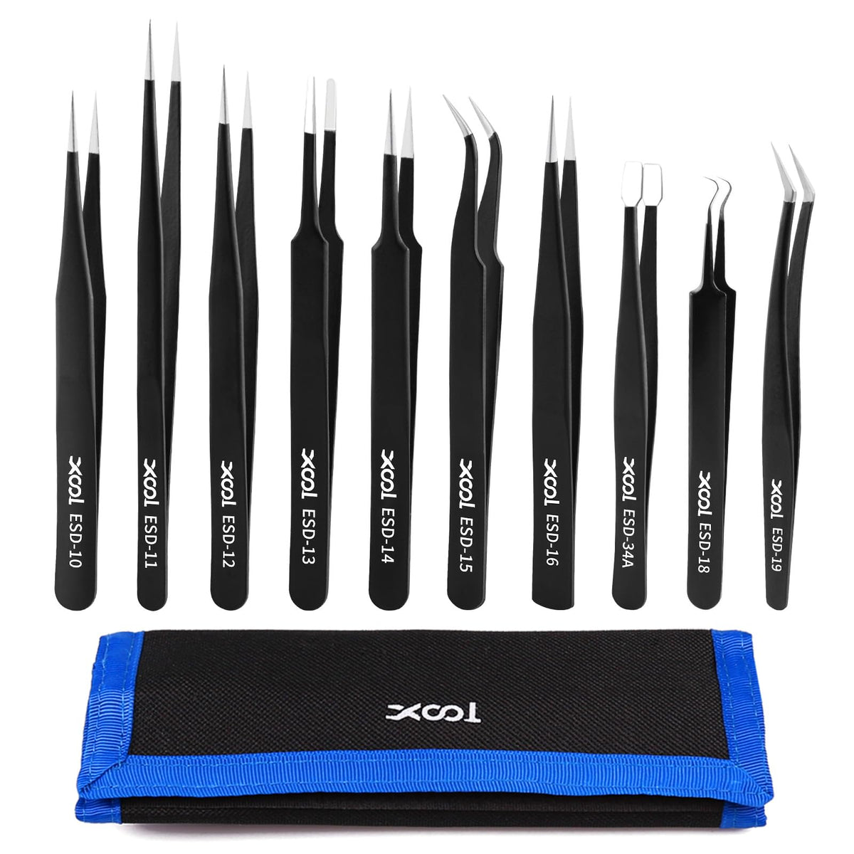 XOOL precision tweezers set with ESD-coated tips for delicate electronics repairs