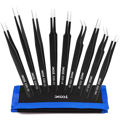 XOOL precision tweezers close-up with resistive ESD coating for electronics