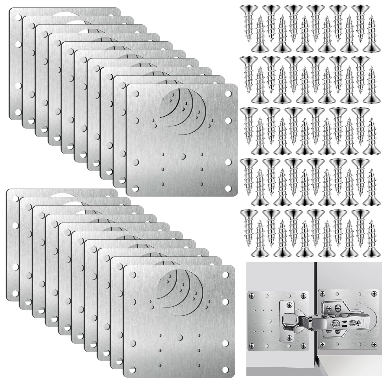 Xosjska cabinet hinge repair plate kit front view improves hinge stability and aesthetics.