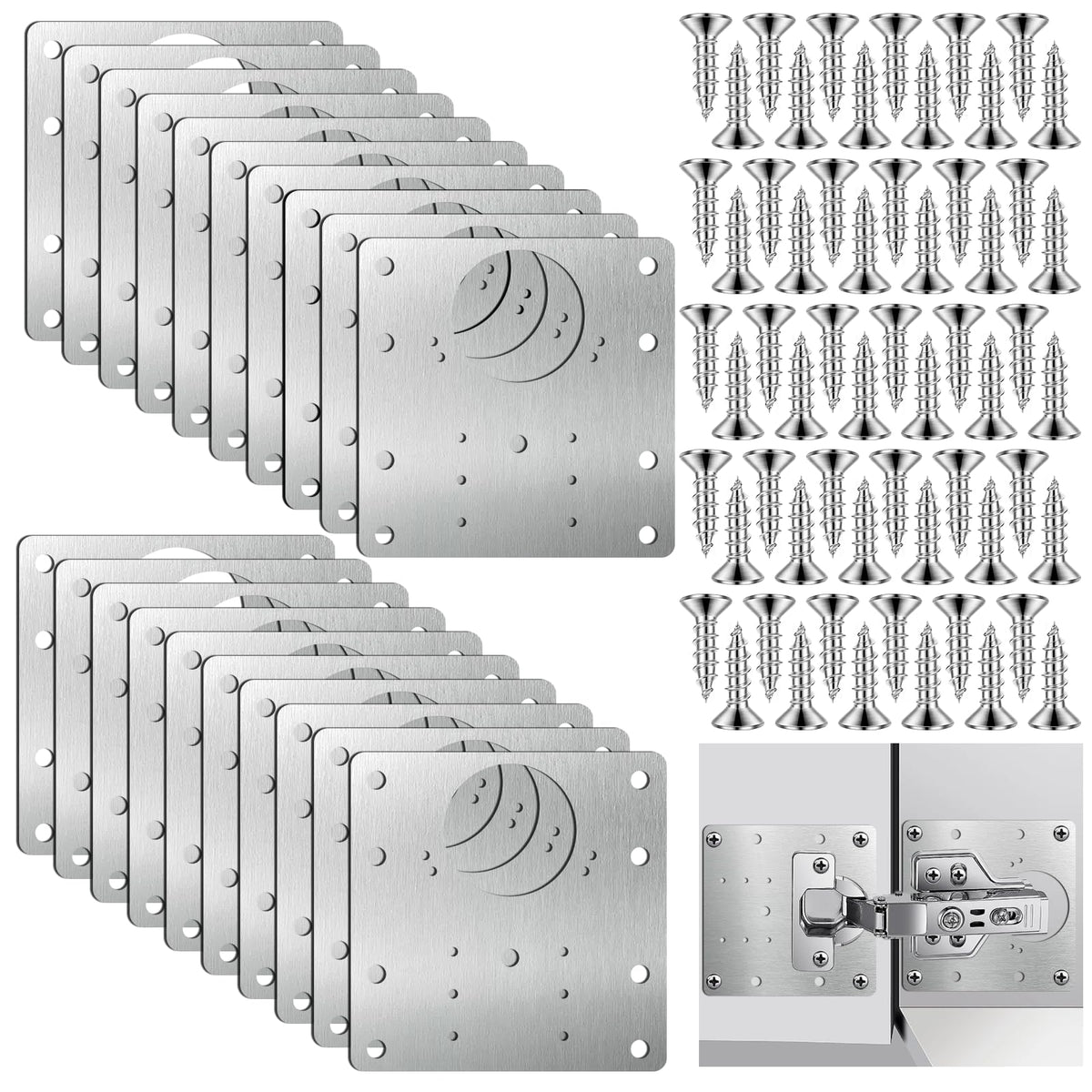 Xosjska cabinet hinge repair plate kit front view improves hinge stability and aesthetics.