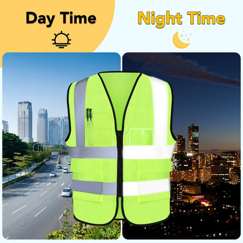 XPCARE hi-vis vest worn side view demonstrates unisex fit for men and women.