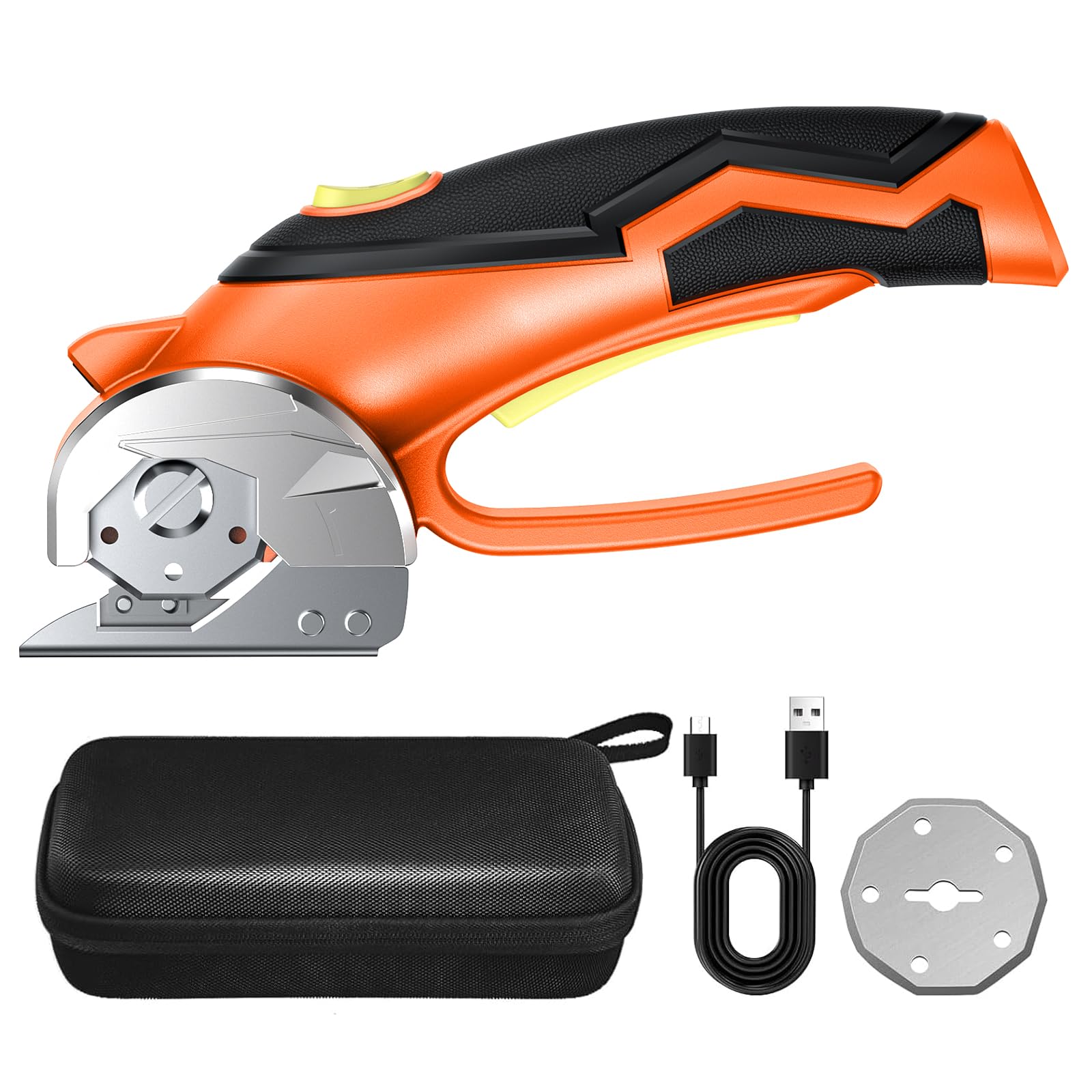 Xpersoul cordless cardboard cutter with carrying case for safe storage.