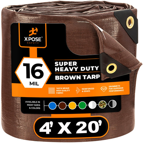 Xpose Safety 4x20 tarp cover 16 mil brown provides reliable all-weather protection.
