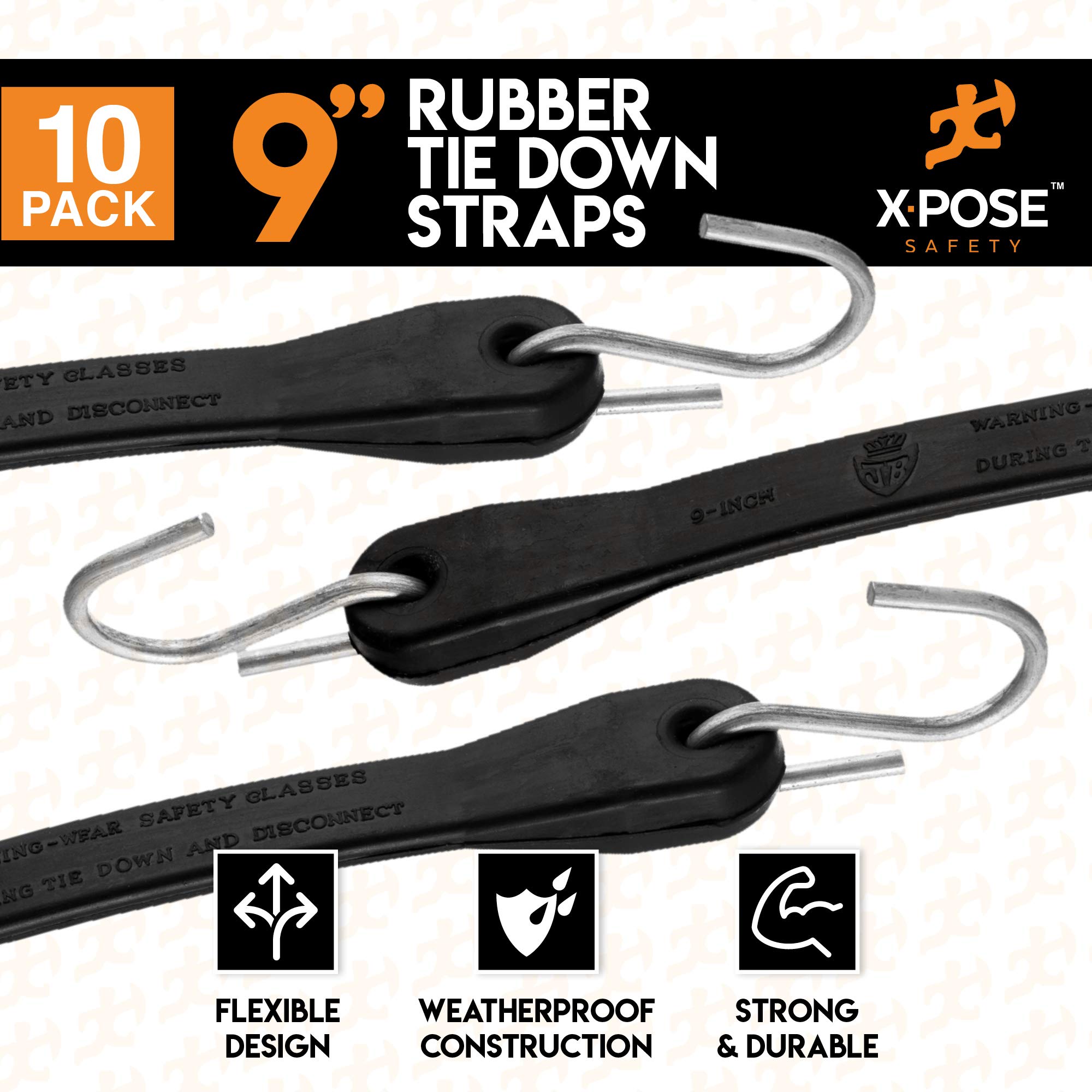 Xpose Safety bungee cords with non-crimp hooks on both ends for secure transport.