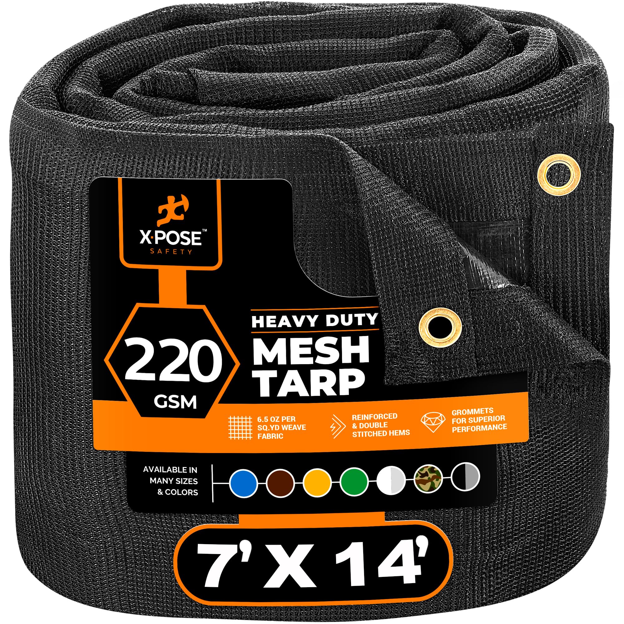 Xpose Safety heavy-duty mesh tarp closeup showing sturdy construction for protection.