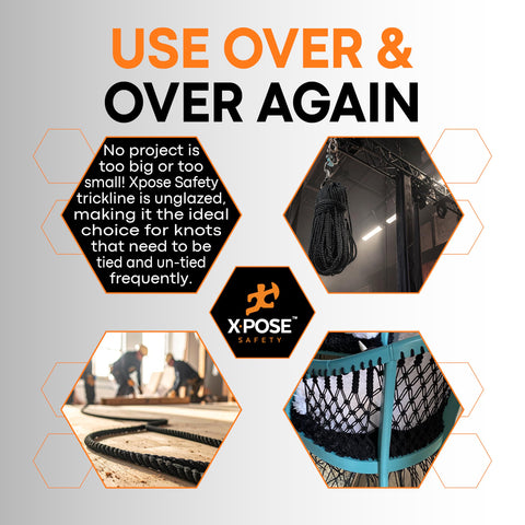 Xpose Safety heavy-duty trickline rope supporting rigging tasks
