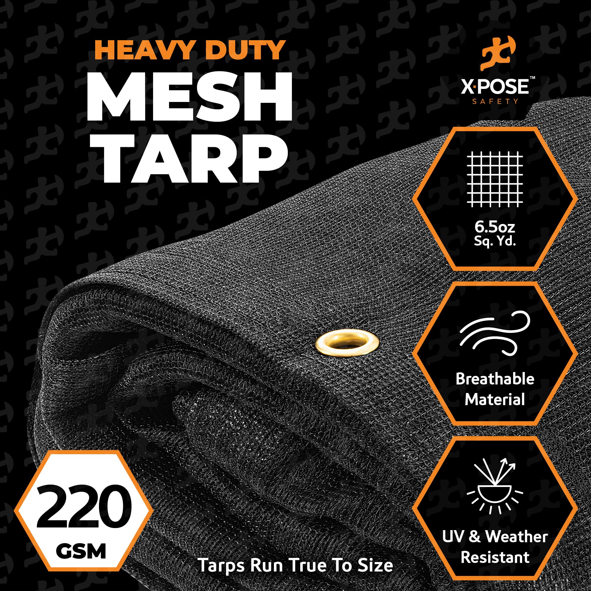Xpose Safety tarp reinforced corners and hems for durability.
