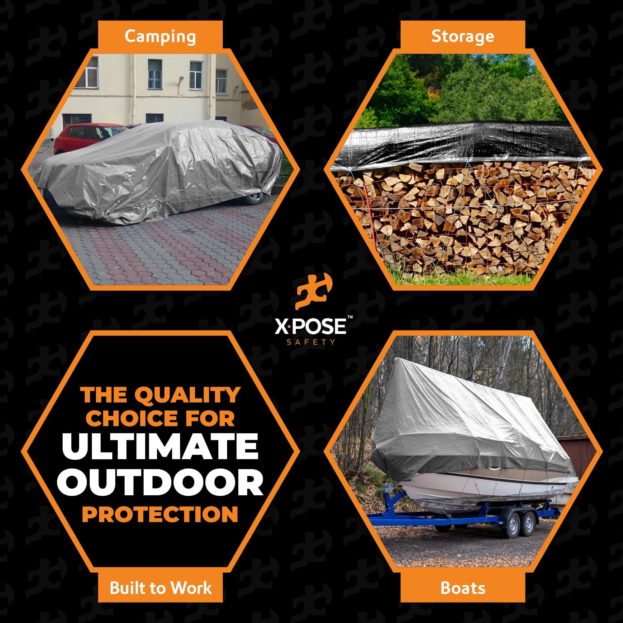 Xpose Safety reversible tarp with silver and black finish for versatile outdoor coverage.