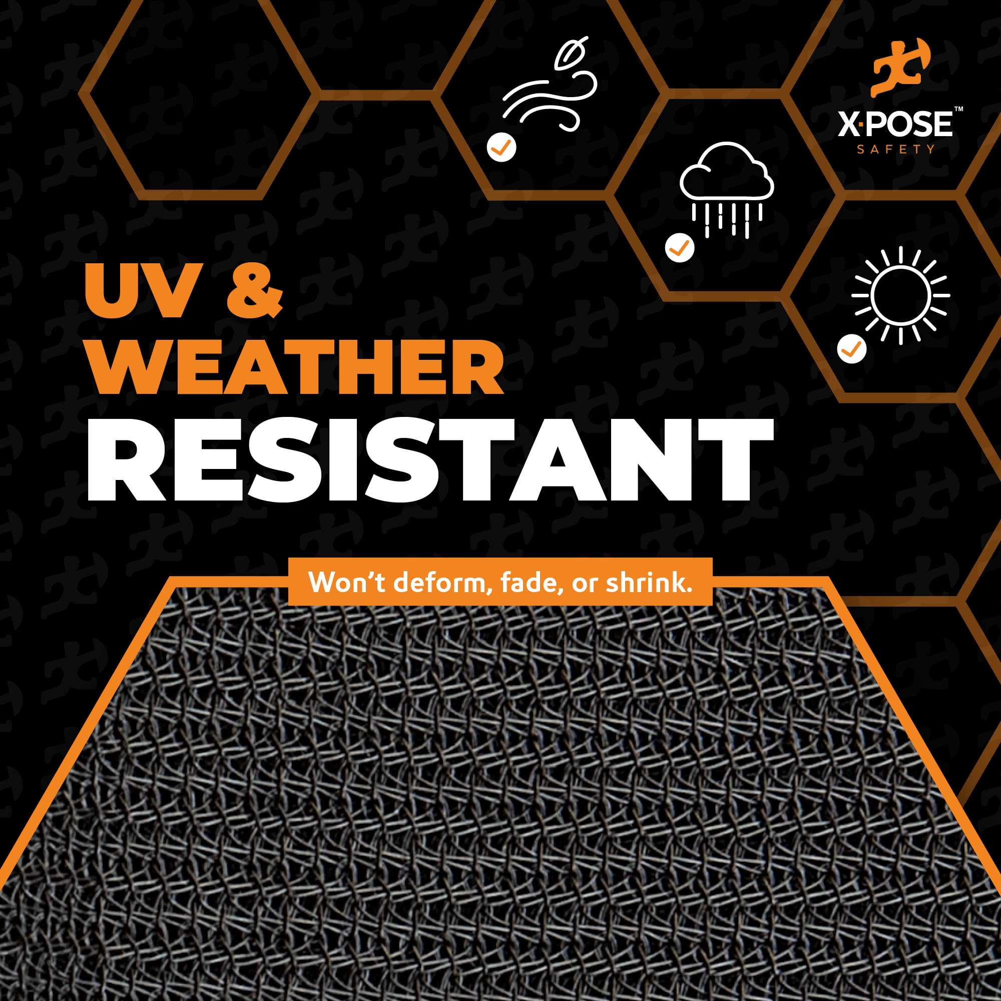 Xpose Safety mesh tarp resists wind and weather without tearing.
